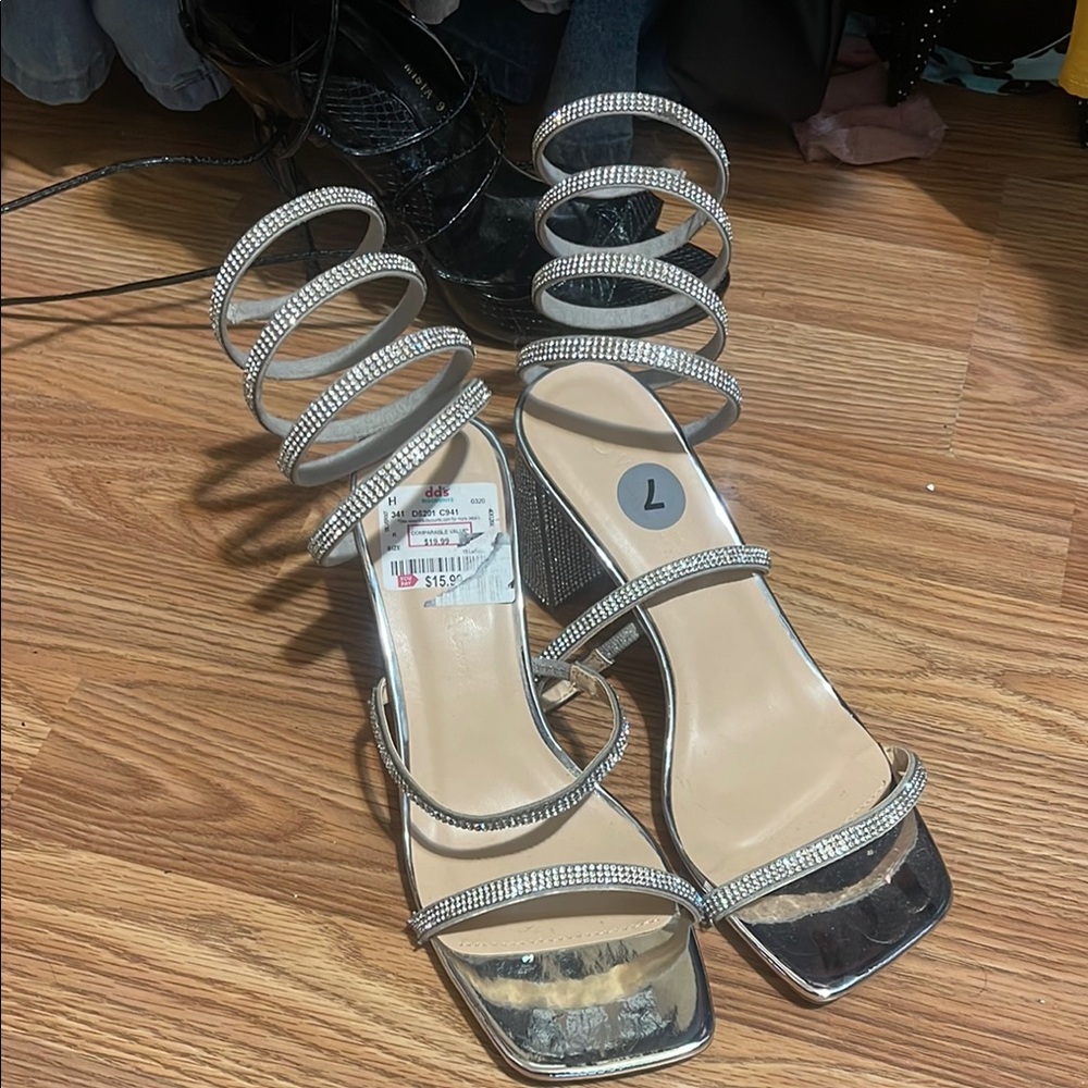 Elegant Silver Strappy Heels